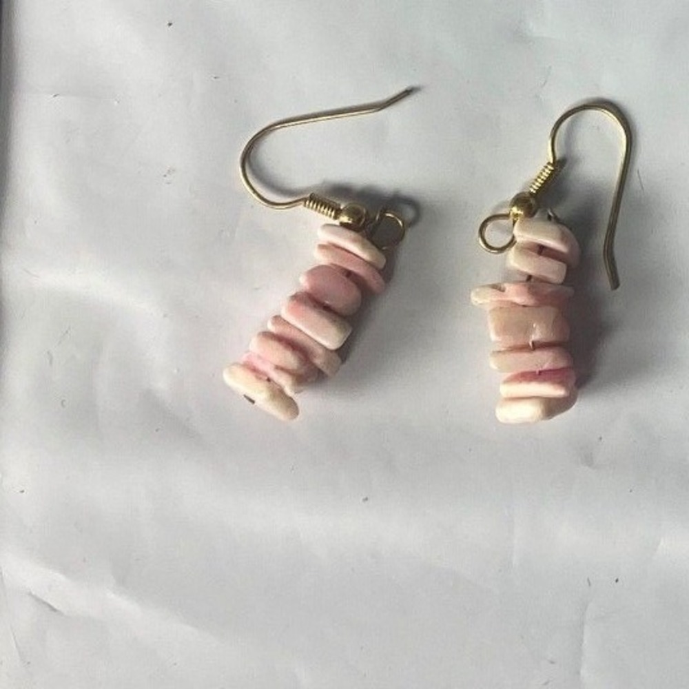 Unique Pink White Beaded Dangle Earrings Handmade